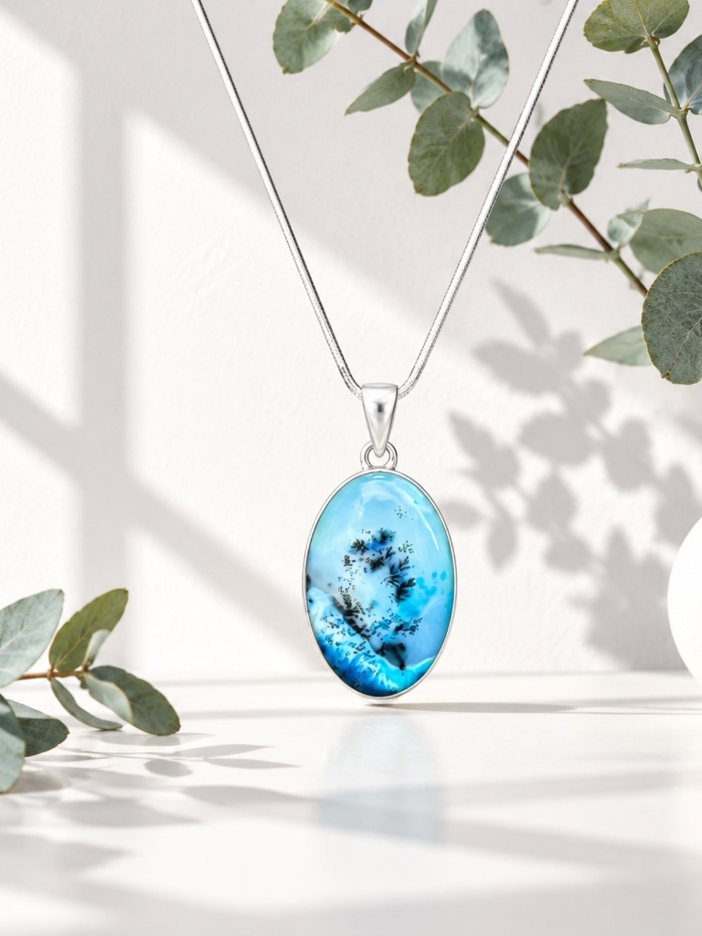 NEW! Blue Dendritic Opal Necklace